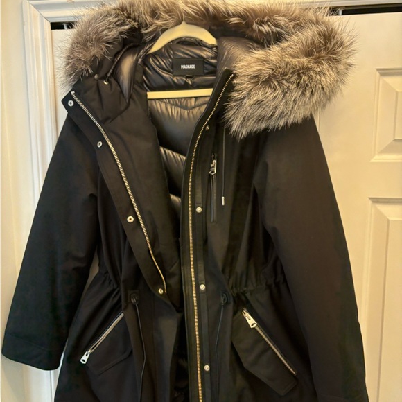MACKAGE CHARA DOWN WOMEN'S PARKA W/ SILVERFOX FUR TRIM CHARA-DXR-BLACK size xl - Picture 4 of 6